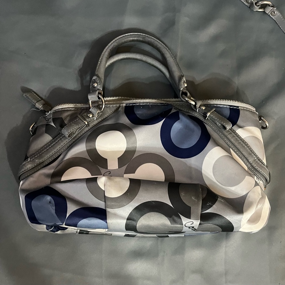 Coach Gray and Navy Circle Print Satchel with Removable Strap - Picture 9 of 10